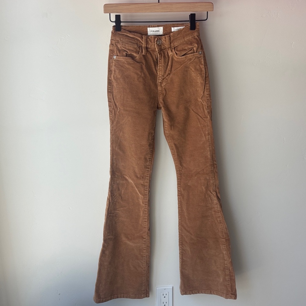 Frame Denim Le High Flare Tan Corduroy Pants
